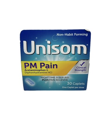 Unisom PM Pain Nighttime Sleep Aid + Pain Reliever 30 Caplets - EXP 07/2025