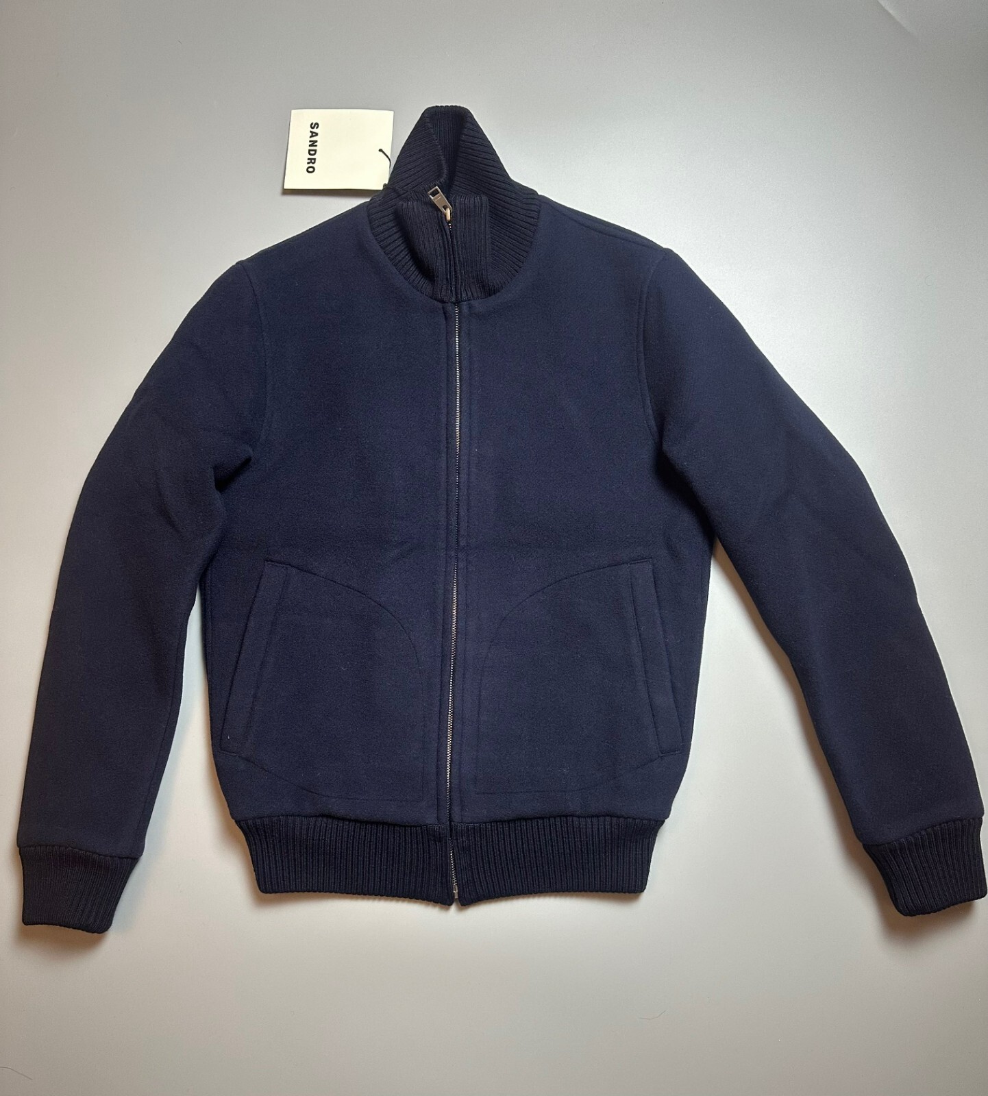 Men's wool zipped bomber jacket Sandro Paris XS Navy Blue | eBay Men's wool zipped bomber jacket Sandro Paris XS Navy Blue | eBay