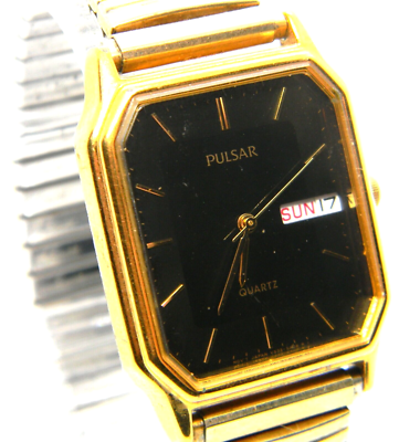 CE mens Vintage Pulsar Rectangle Tank Day Date Gold Plated V533 5A40 Watch lot