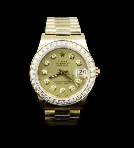 Rolex Midsize Datejust 31 mm President 18K Gold Diamond Bezel QuickSet 68278