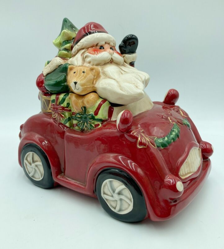 Vintage Santa Driving Red VW-Type Car Ceramic Cookie Jar Seldom Seen Model