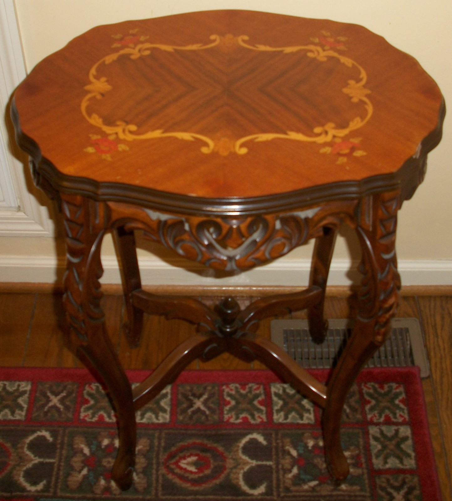 Set of 4 Antique French Provincial Carved & Inlaid Tables-Coffee-2 Side-Tiered