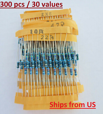 500x 50 Values 1//4W 1/% 1Ω~10MΩ Metal Film Resistors Resistance Assortment Set