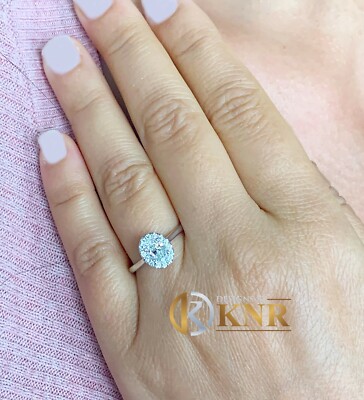 Pre-owned Knr 14k Solid White Gold Oval Moissanite And Natural Diamonds Engagement Ring 1.20ct