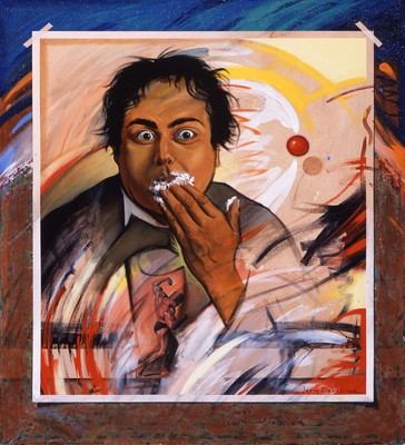 Large Surreal Painting ''The Best Man and the Wedding Cake'' signed De La Cruz