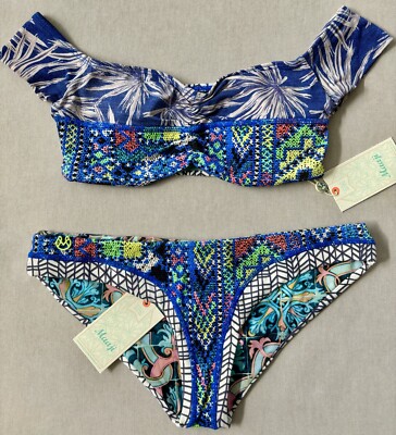 Maaji Flirty Flare Off the Shoulder Reversible Swim Top (S) & Bottom (M), NWT