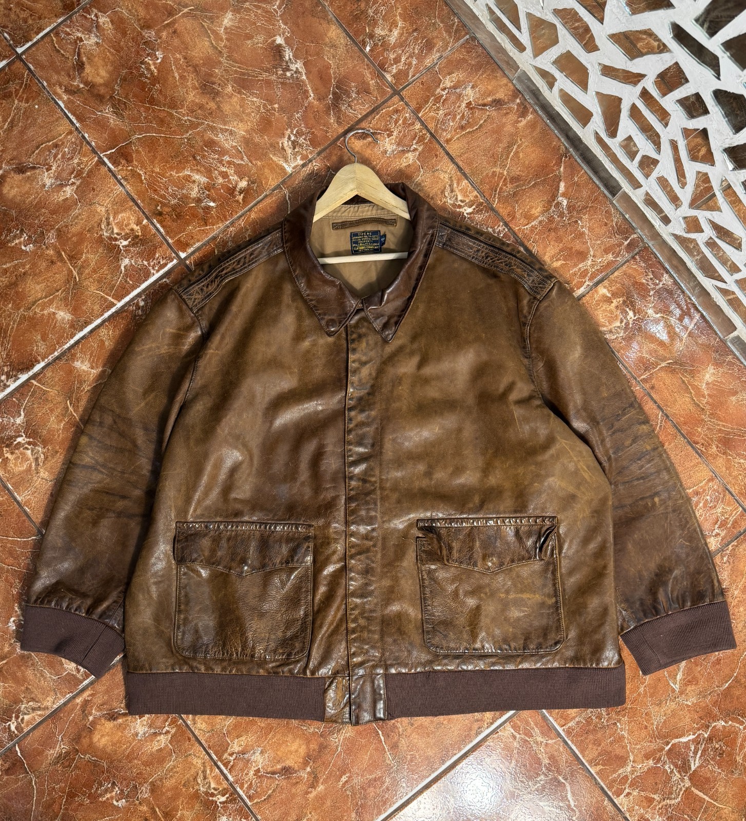 ジャケット・アウター Vtg polo A-2 real leather bomber jacket Polo Ralph Lauren Type A-2 patina leather bomber jacket