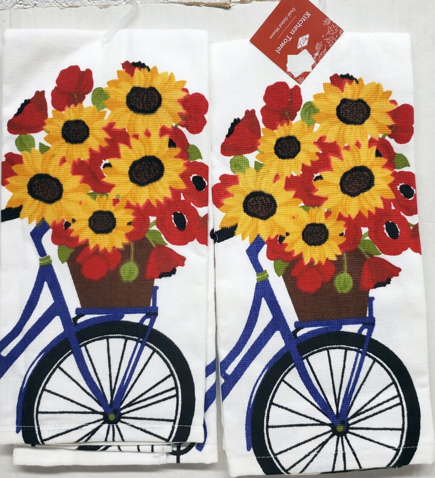 2 PRINTED COTTON KITCHEN TERRY TOWELS(16"x26") SUNFLOWERS & 