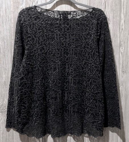 Pre-owned Nic + Zoe Nic+zoe Brushed Lace Long Sleeve Sheer Phantom Grey Top Womens Plus Sz 1x In Gray