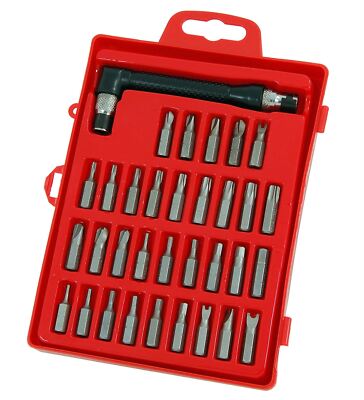 33pc Tamperproof Security Bits & Offset Driver Handle Set Hex Tri-Wing Torq Star