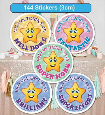 144 Personalised School Teachers Children Parents Well Done Reward Sticker Label