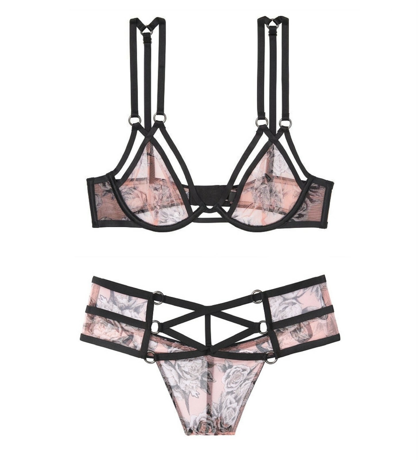 

Бюстгальтер с глубоким вырезом Victorias Secret и цветочным принтом, Black/pink/floral, Very Sexy