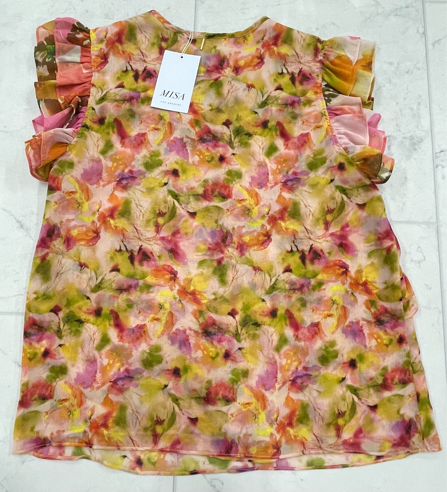 Pre-owned Misa $260  Los Angeles Emi Top In Golden Flora Mix Size: Small In Multicolor