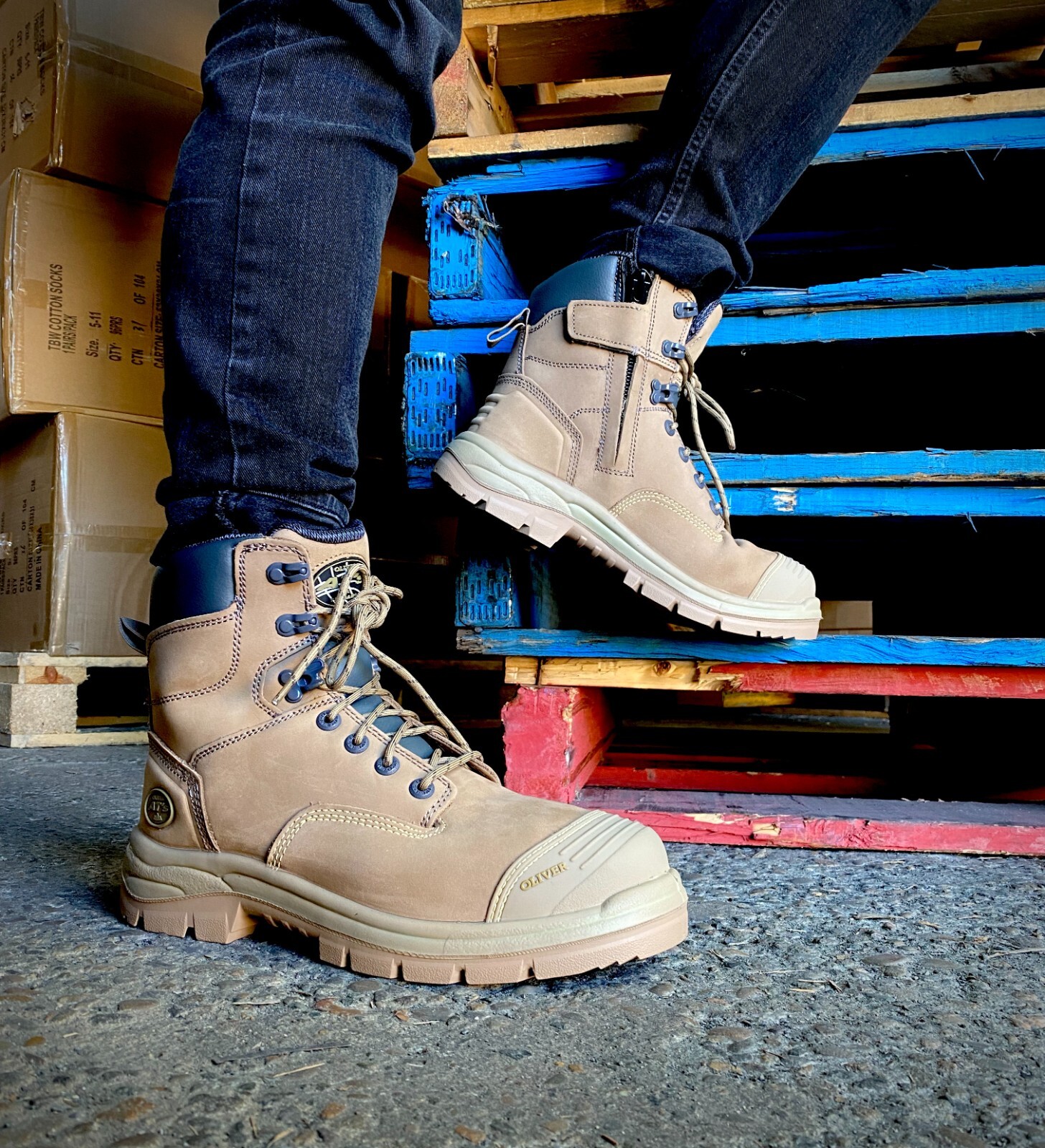Oliver 55352Z STONE Work Boots, Steel Toe Safety, Side Zip