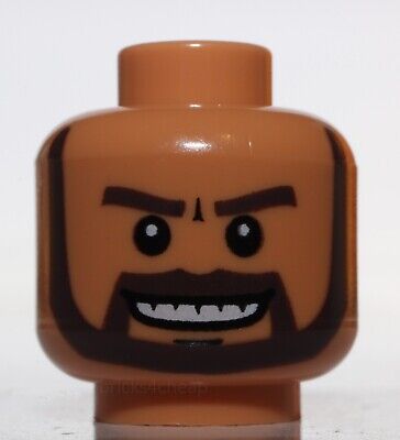 Lego Nougat Minifig Head Beard Gray with White Pupils Grin Teeth