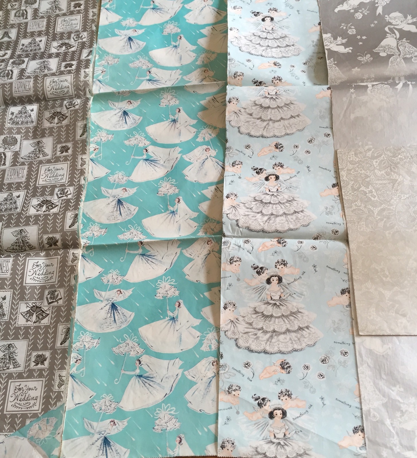 Vintage Wedding Bridal Shower Wrapping Paper Sheets Lot Silver Blue