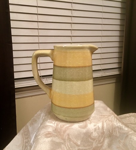 Vintage 1965 HOWARD HOLT POTTERY PITCHER  STRIPES Mid-Century Modern Design