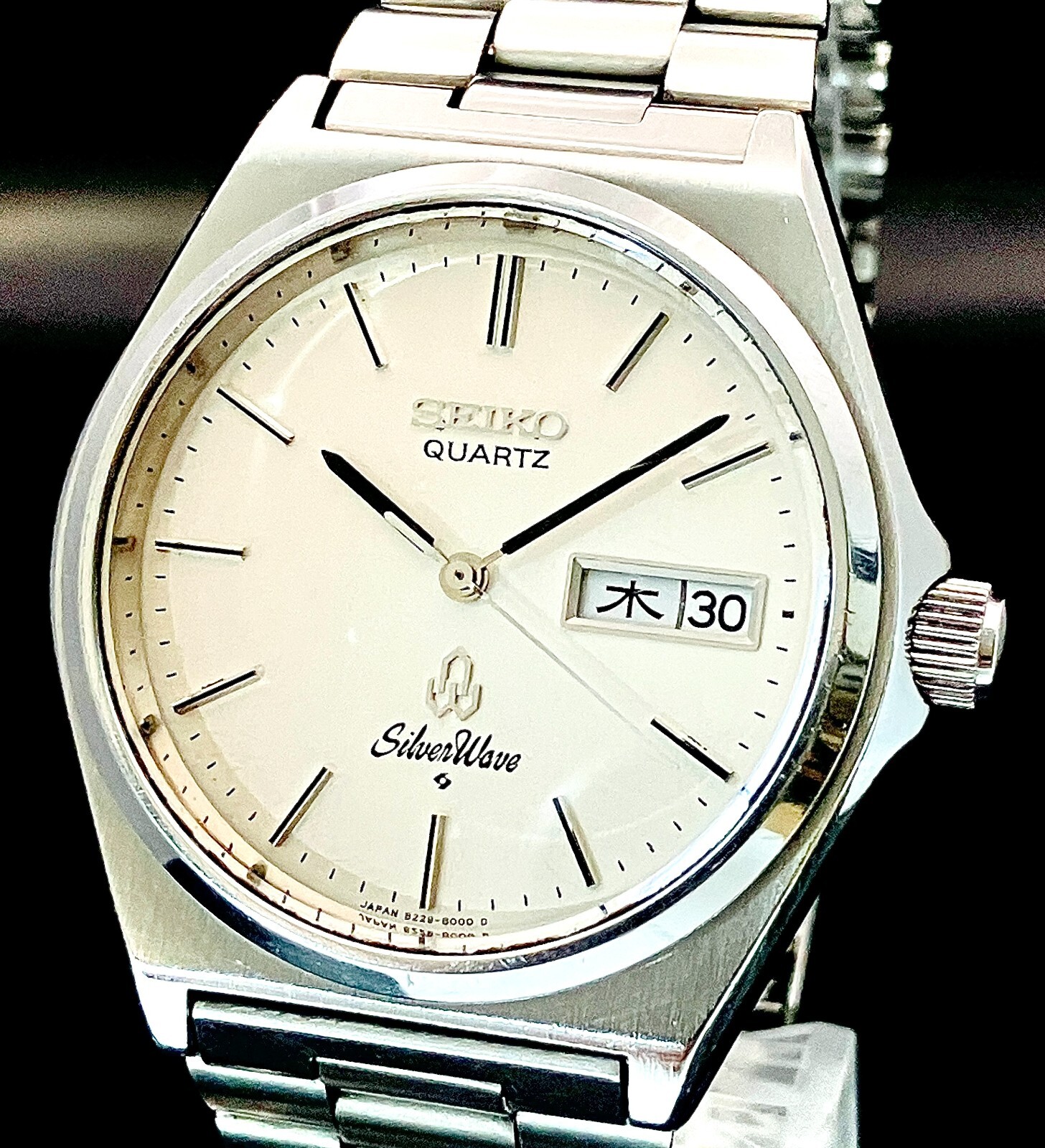 SEIKO WATCH SILVER WAVE 8229-8000 QUARTZ STAINLESS STEEL DAY SEIKO WATCH SILVER WAVE 8229-8000 QUARTZ STAINLESS STEEL DAY