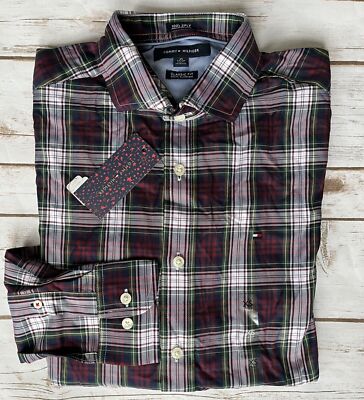 TOMMY HILFIGER MULLINS CLASSIC TARTAN PLAID BUTTON DOWN SHIRT RED GREEN MENS XS