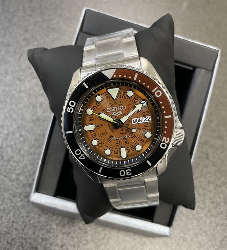 Pre-owned Seiko 5 Automatic Brown Transparent Dial Steel Bracelet Men's Watch Srpj47 Japan