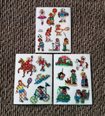 Vintage Stickers -3 Lg Vending Prism Mods -People Relaxing, Sports, Horse Riding