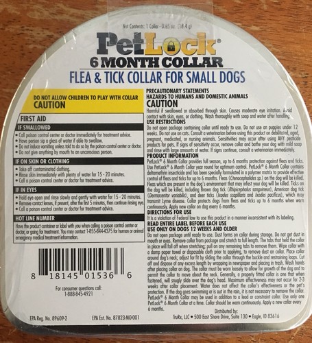PETLOCK FLEA & TICK COLLAR FOR SMALL DOG~6 MONTH PROTECTION~FREE SHIP