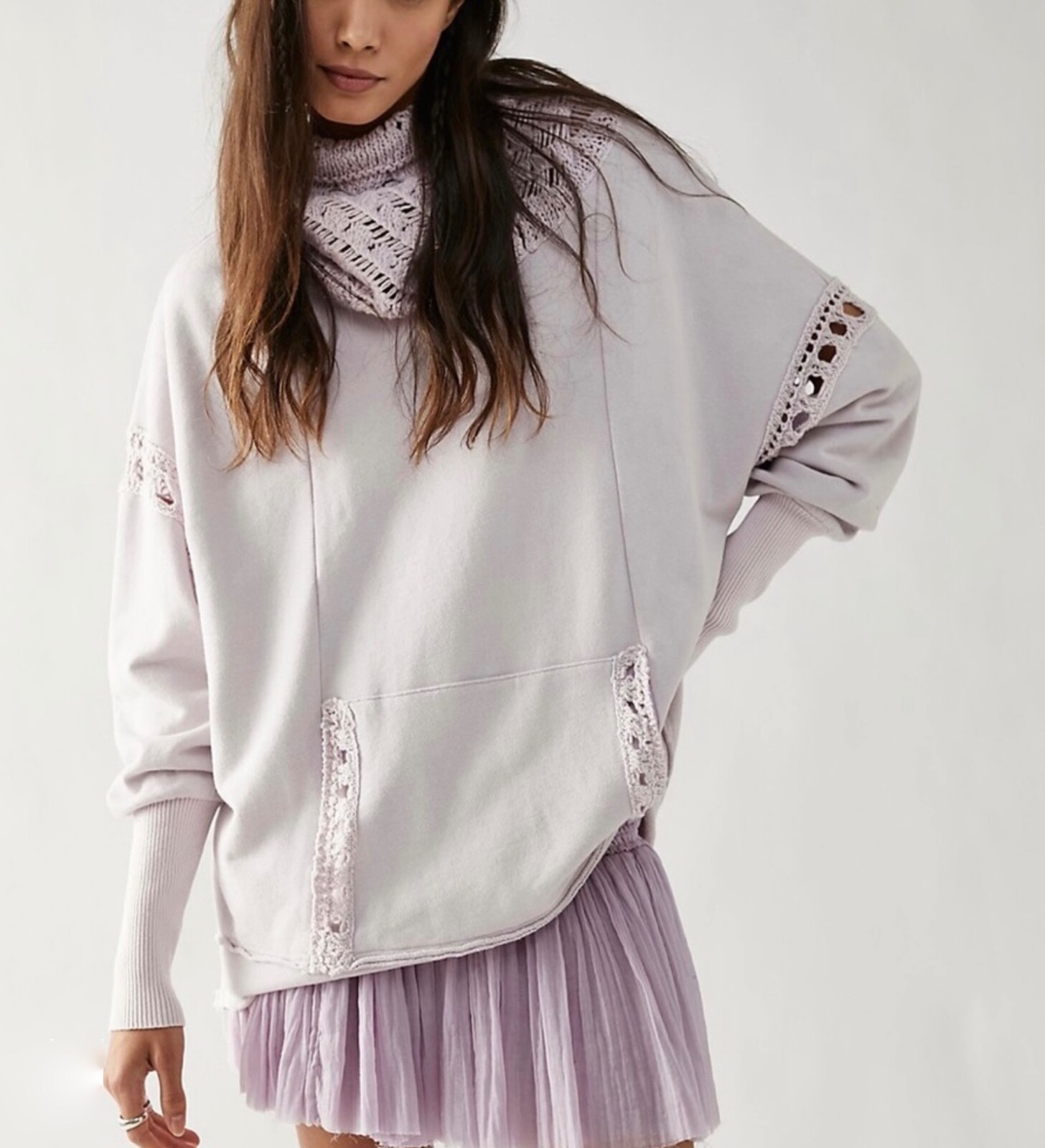 

Толстовка с отделкой крючком Free People Melody Пуловер Swit Сиреневый Лавандовый  NWT, Фиолетовый