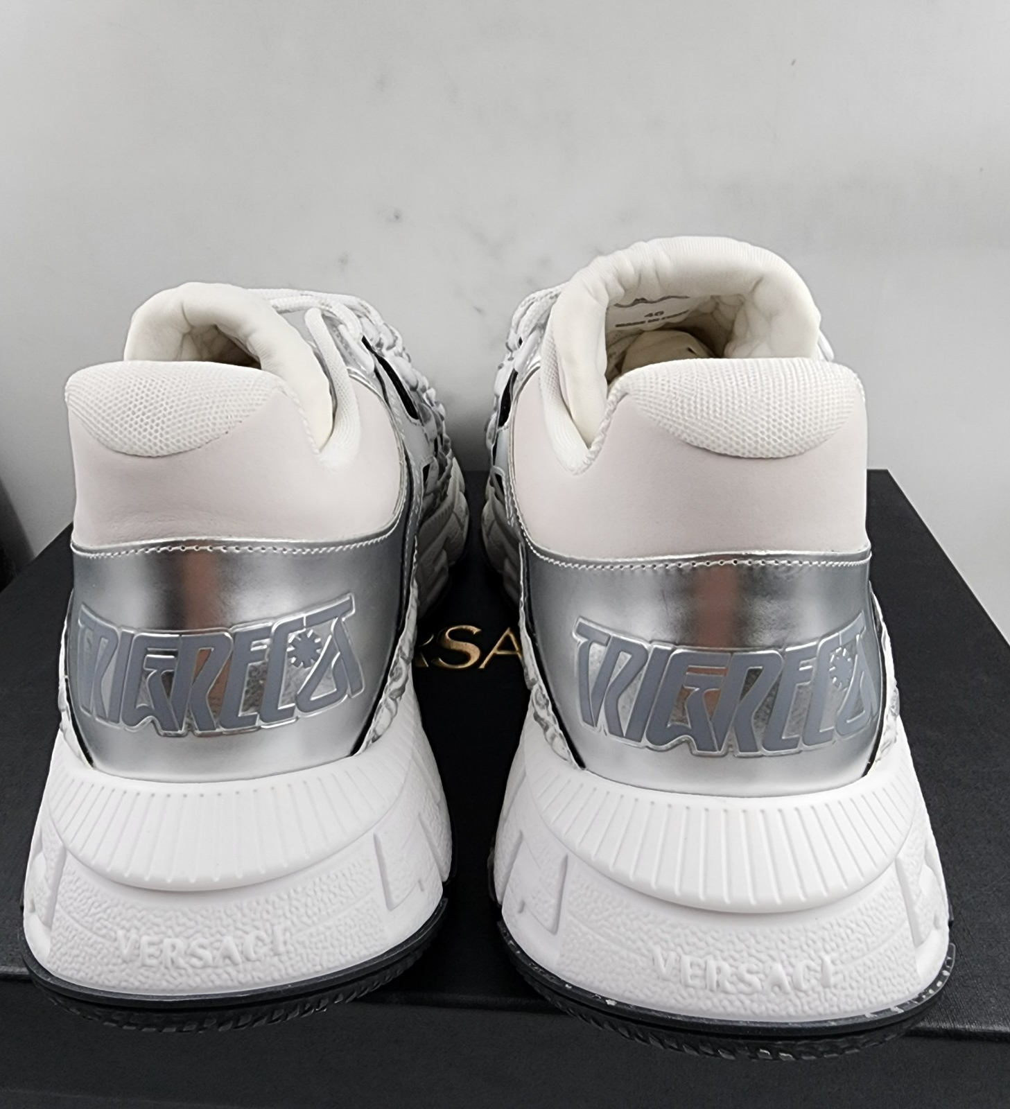 Versace Trigeca Low Top Sneakers Men's 46/13US White/Gray Mix Print Lace Up - Picture 4 of 19