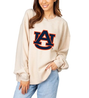Chicka-d NCAA Auburn Tigers Womens Corded Crew Sweatshirt, Natural, Large
