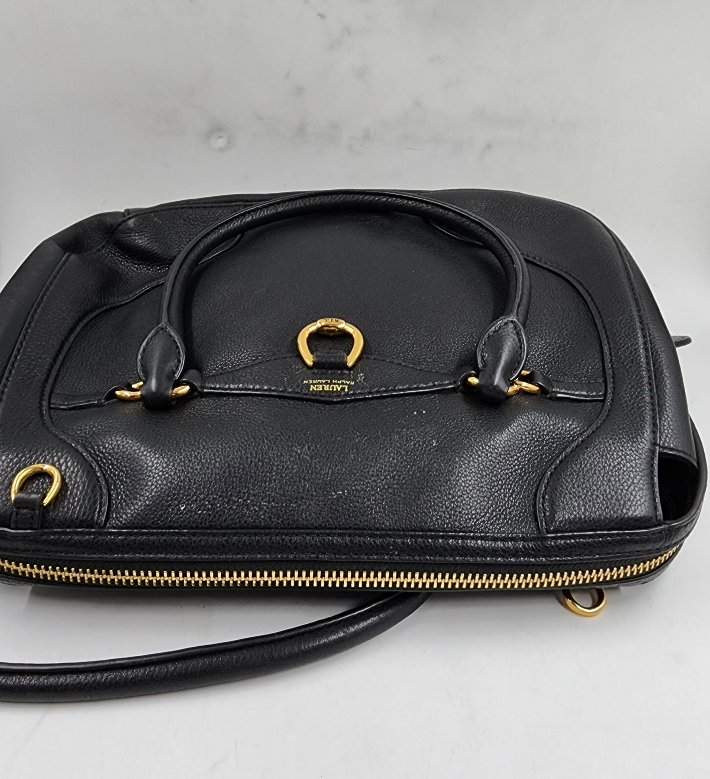 Lauren Ralph Lauren Stonegate Leather Satchel Women's Black Zip Top Closure - Picture 8 of 23