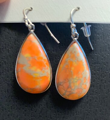 New W Tag Iris & Lily Orange Agate gemstone sterling silver dangle earrings NWT