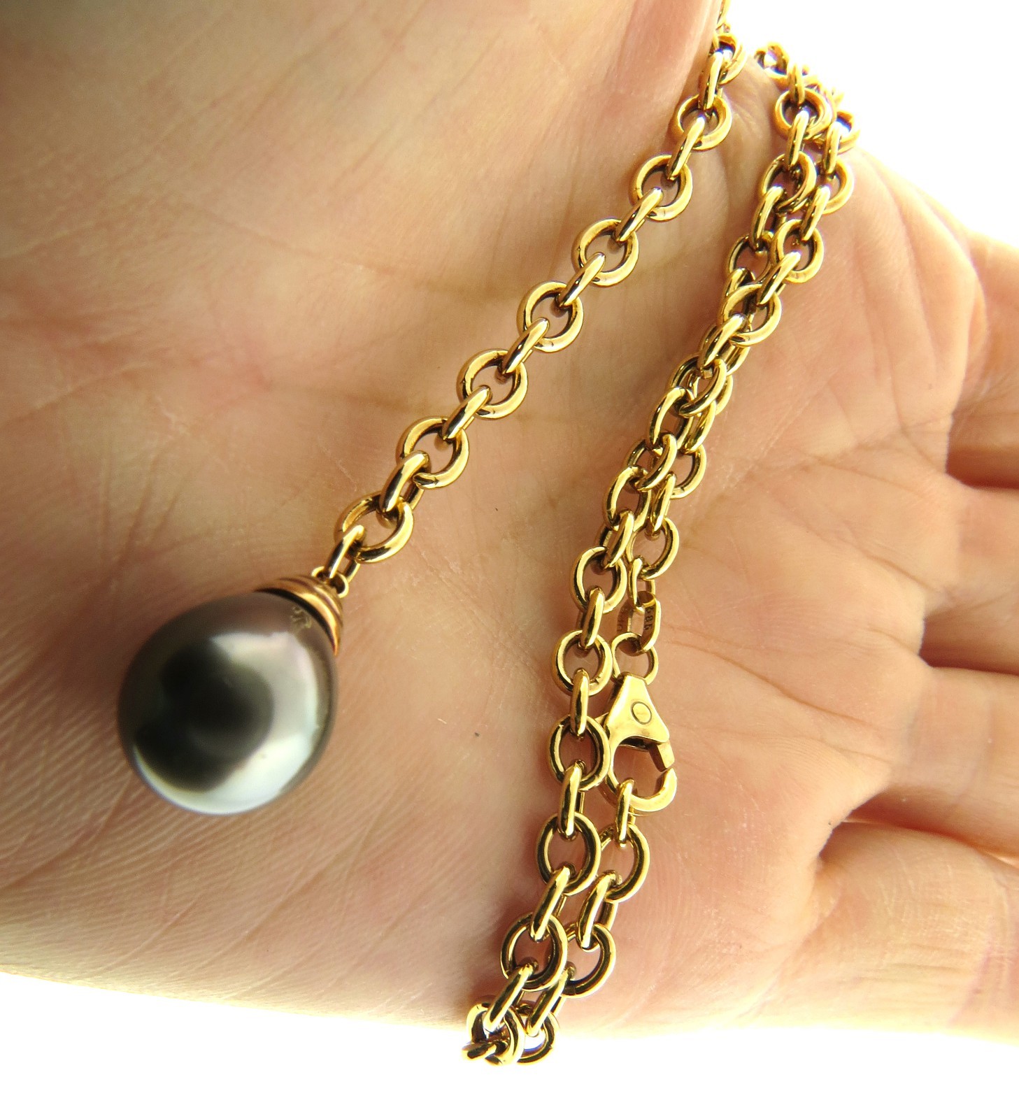14k Yellow Gold Tahitian Pearl Chain Y Lariat Necklace 10.75g.