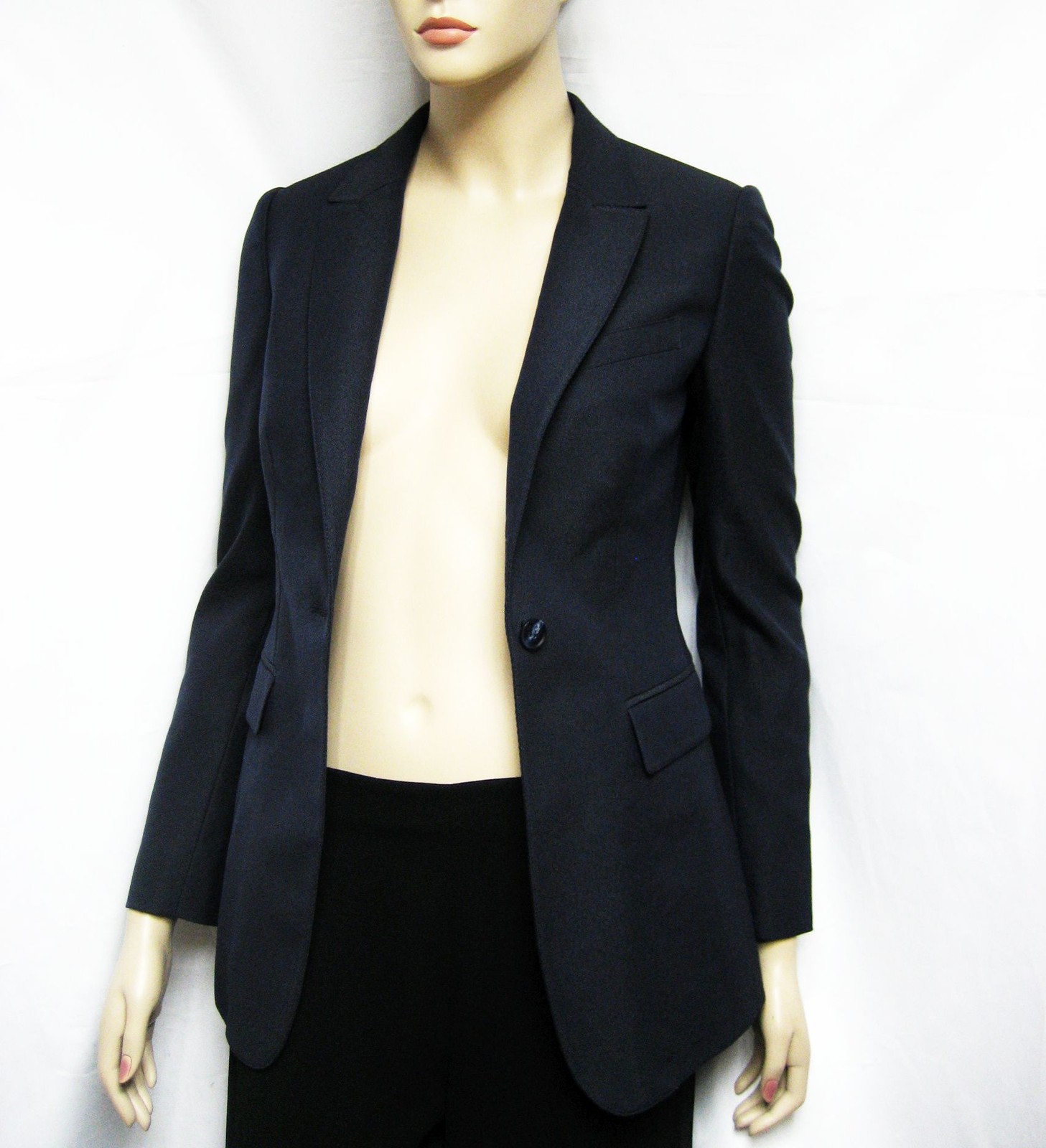 Pre-owned Burberry $1,595  Prorsum 4 38 Women Wool Blend Tuxedo Jacket Tailored Blazer Lady In Blue