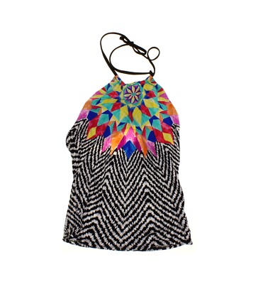 Bar III Women's Feather Daze High Neck Swim Tankini Top - Black Multi - Size XS
