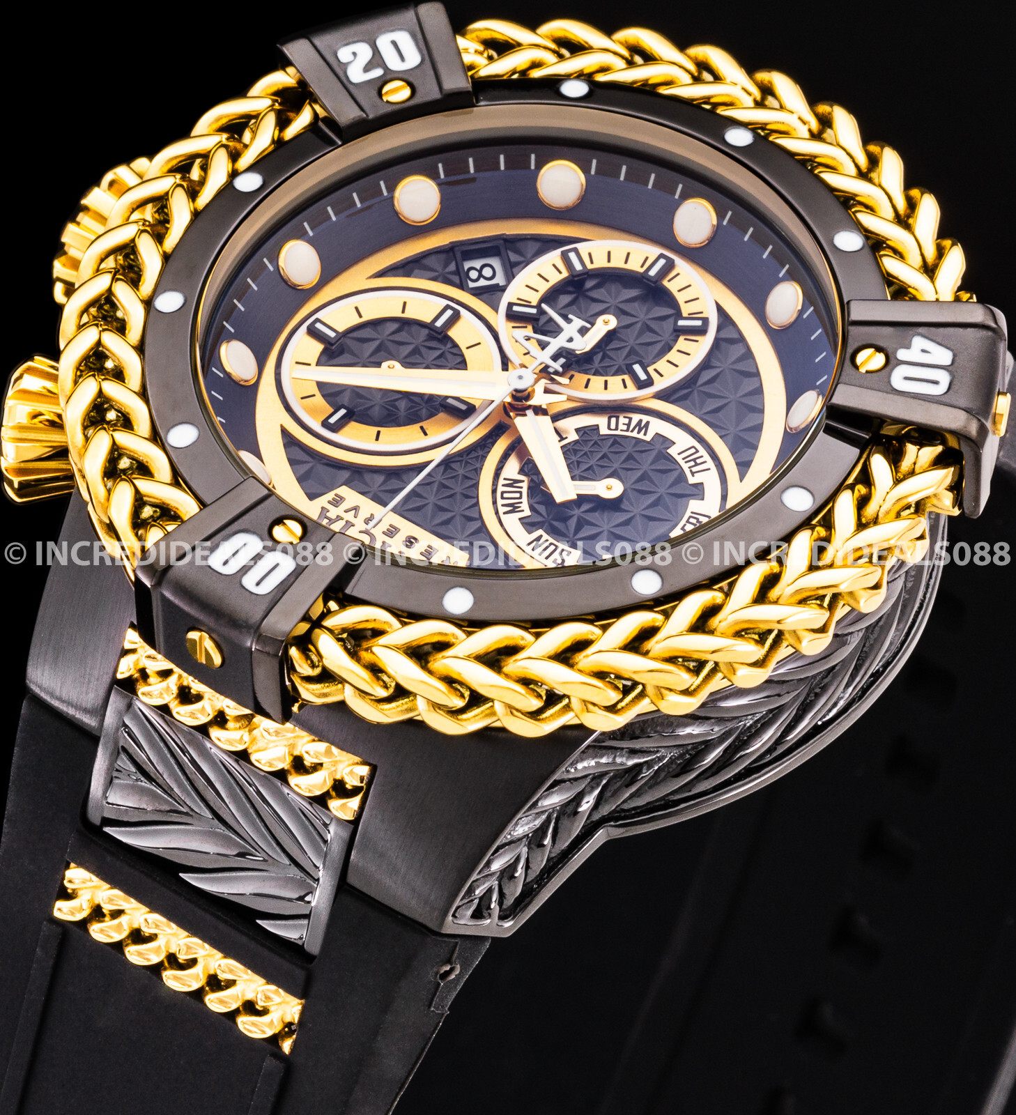 Pre-owned Invicta Reserve Bolt Hercules Swiss Chronograph 18k Gold Plated Black Dial Watch