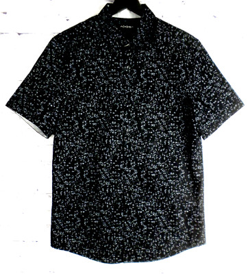 A(X)ist Men's Black ~ Unique Dots Slim Fit Button-dn Short Sleeve Shirt Size M