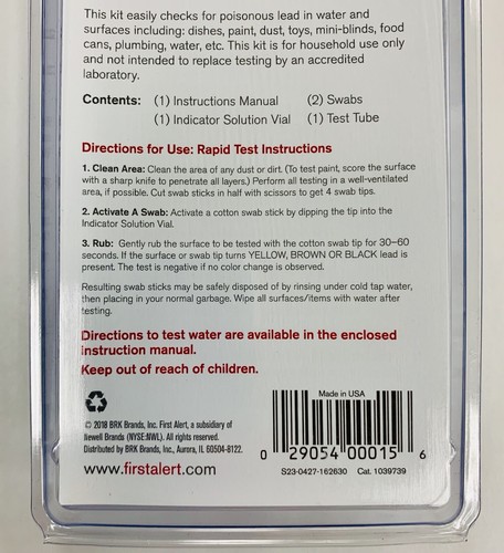 First Alert Lead Test Kit Includes 4 Tests for Water Soil Surfaces Toys Paint