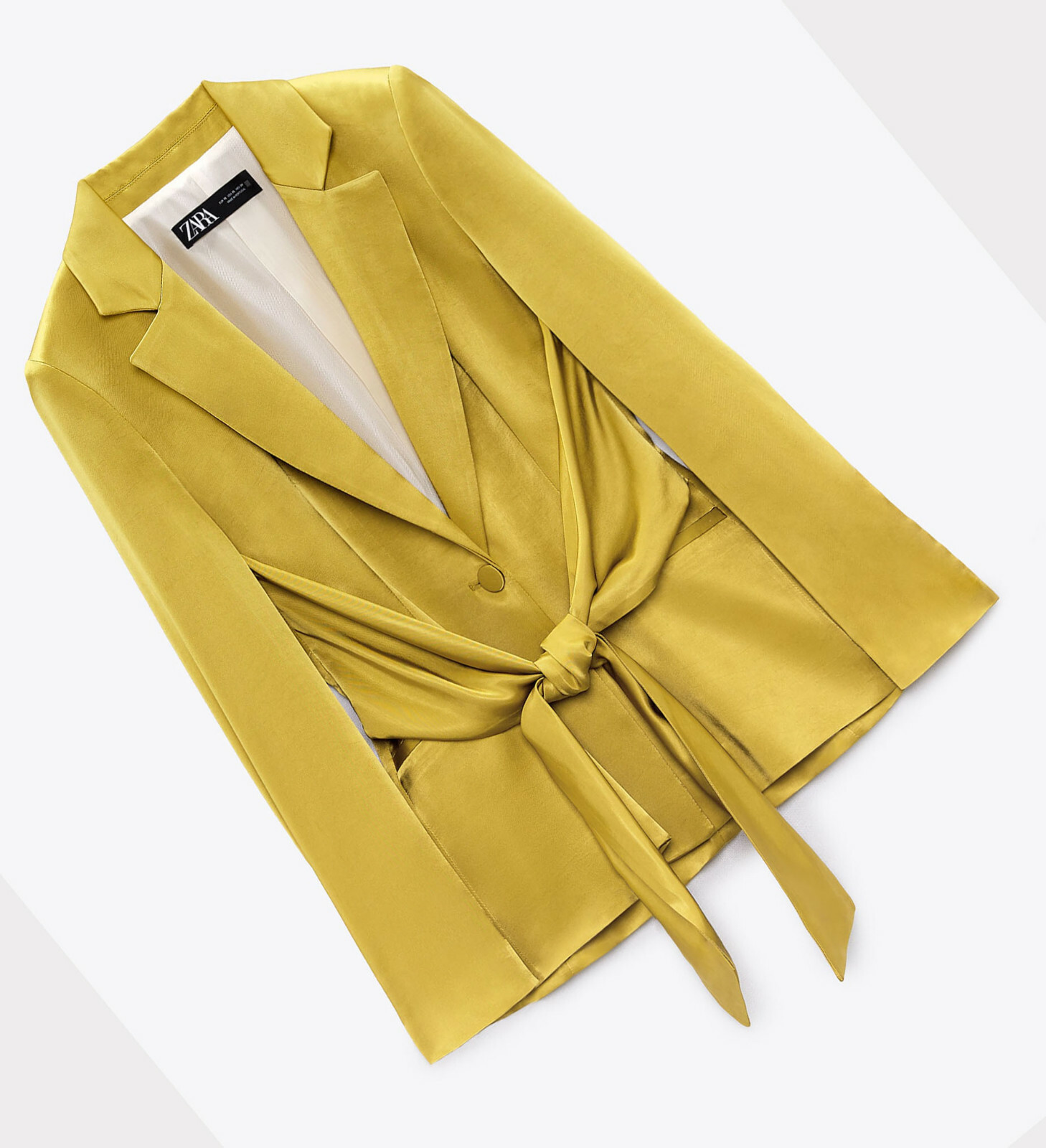 ZARA NEW WOMAN SATIN BLAZER WITH TIE DETAIL JACKET GOLDEN XS
