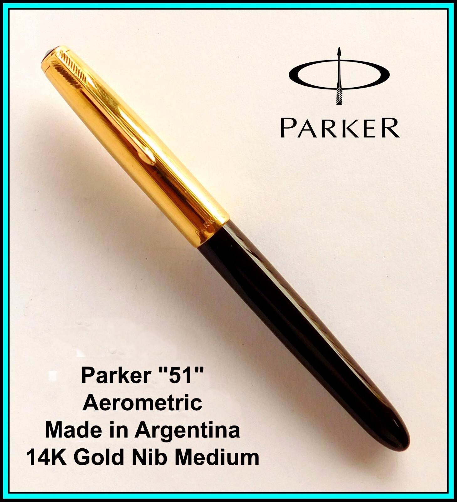 Vintage PARKER AEROMETRIC "51" Fountain Pen - BURGUNDY - 14K Gold Nib: MEDIUM Vintage PARKER AEROMETRIC "51" Fountain Pen - BURGUNDY - 14K Gold Nib: MEDIUM