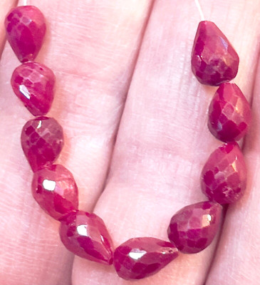 10 Facetted Ruby Gemstone Beads 6mm x 3mm VTG Teardrop Briolette Pendants #2