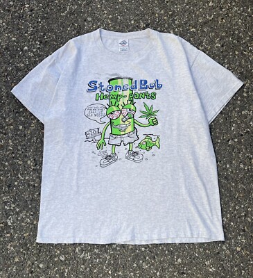 Vintage 2000s Spongebob Squarepants Stoned Bob Hemp Pants Weed Tshirt Funny Med
