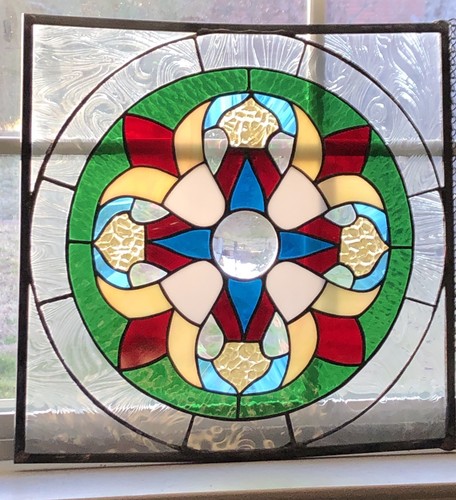 SUNCATCHER - VICTORIAN STAINED GLASS PANEL Approximately 16.5” X 16.5”