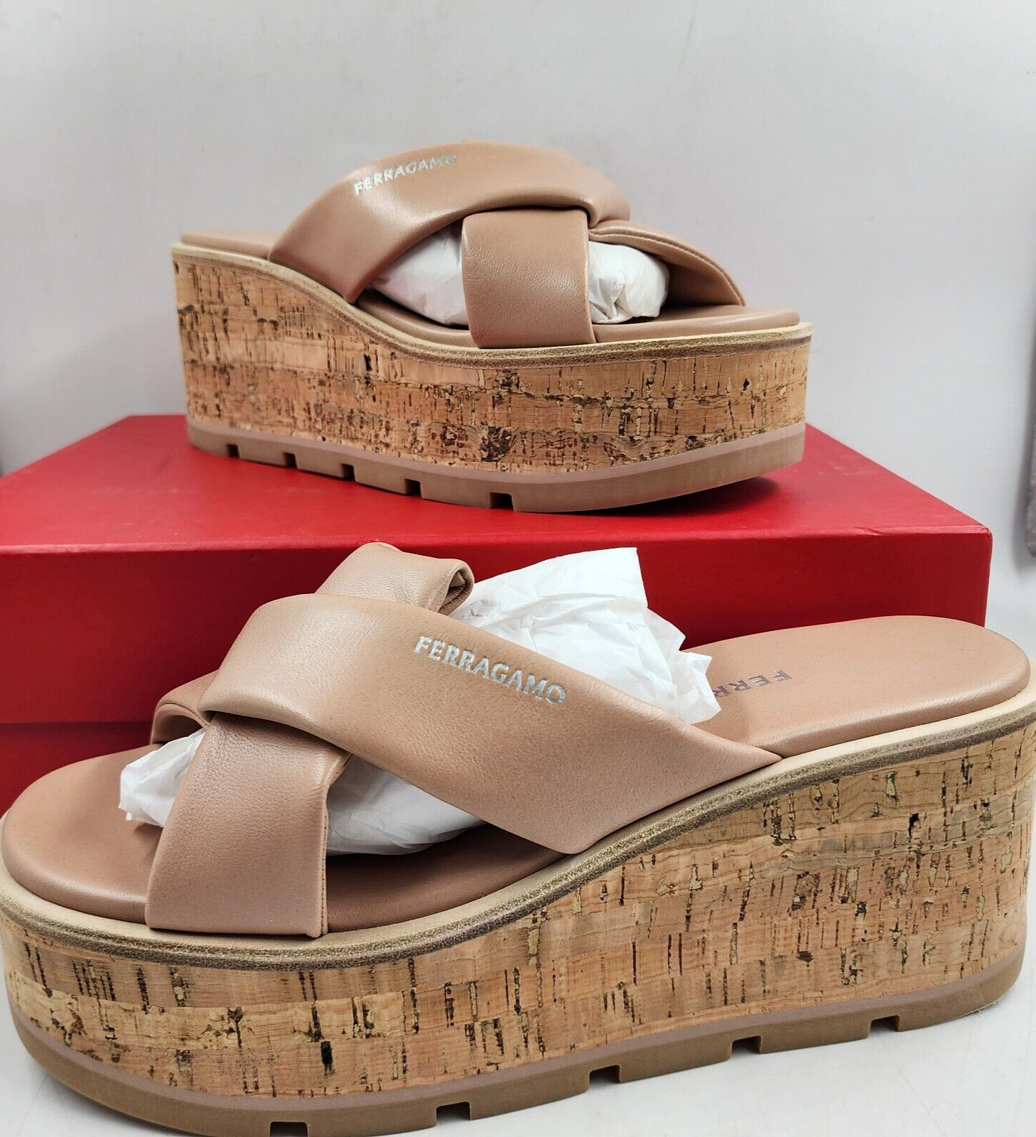 Ferragamo Engracia Platform Cork Slide Sandals Women's 11 Rosa Open Toe Slip On - Picture 3 of 17
