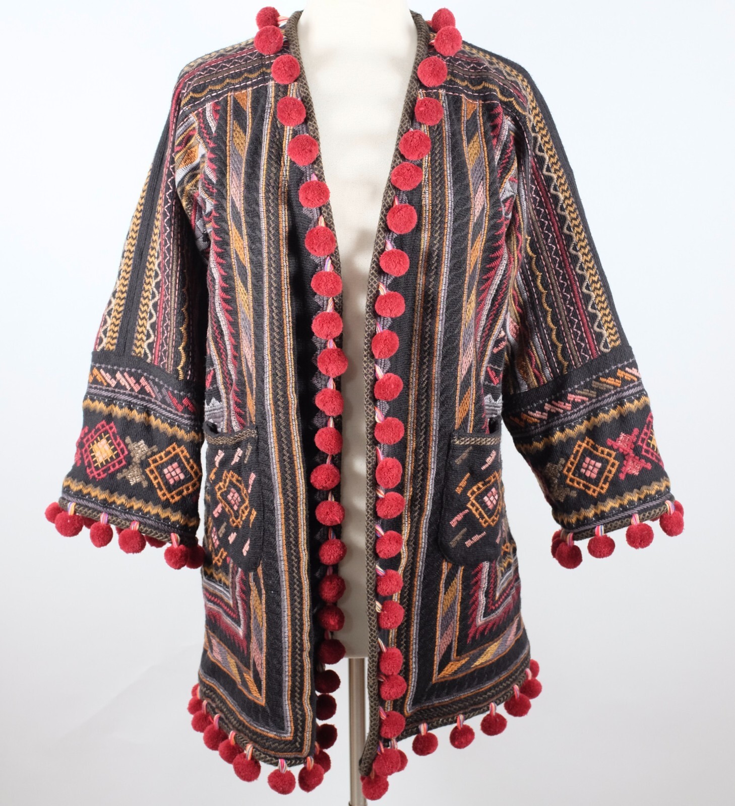 Biya Johnny Was robe jacket sz XS embroidered black red Biya Johnny Was robe jacket sz XS embroidered black red