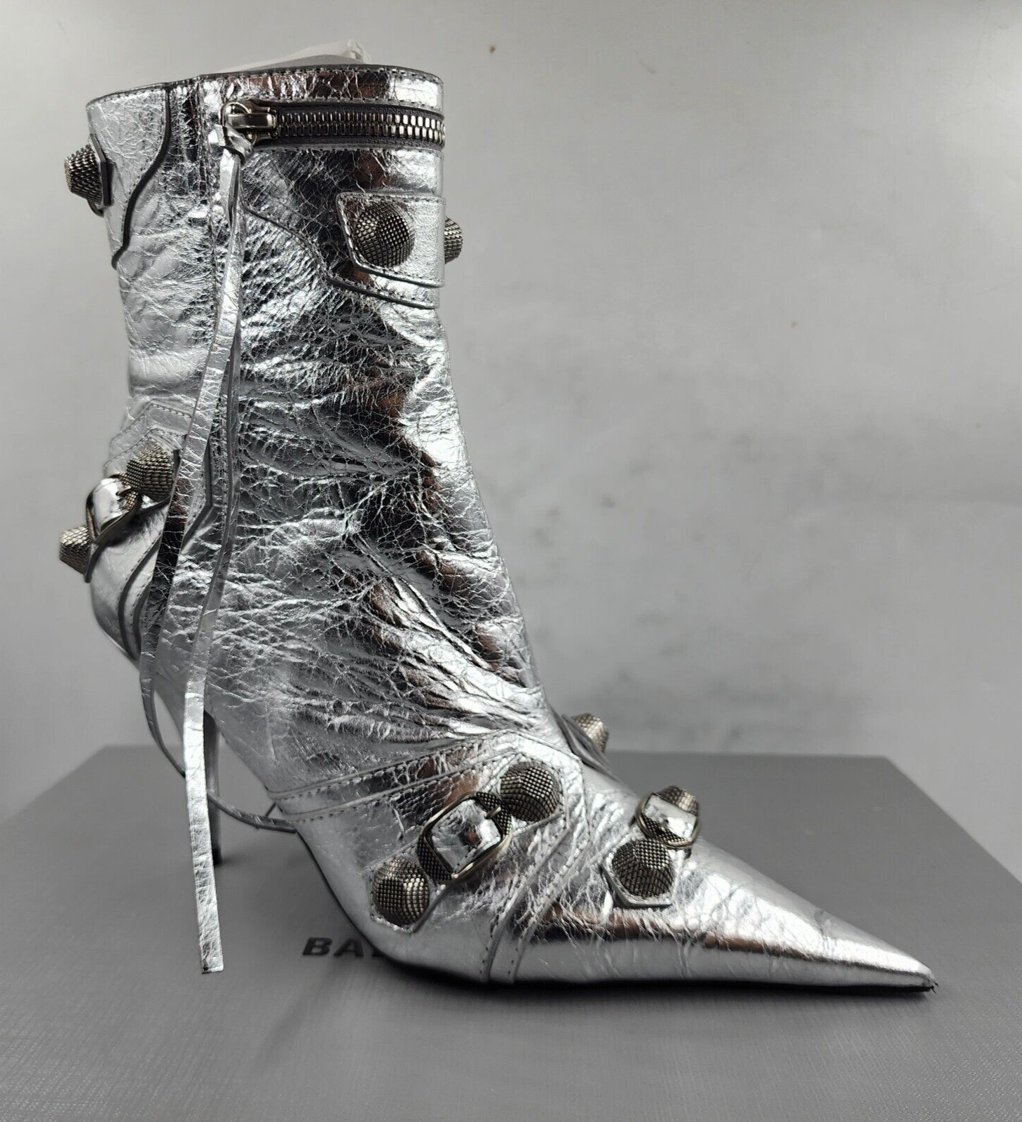 Balenciaga Le Cagole High Heel Booties Women's 8/38 Silver