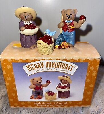 Hallmark Merry Miniatures A Collection Of Charm Apple Harvest Fall 3 pc Set EUC