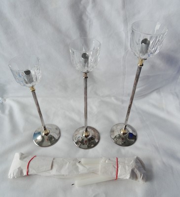 VINTAGE WEDDING CANDLE HOLDERS WITH CANDLES ~BRASS WITH GLASS USED IN THE 1950's