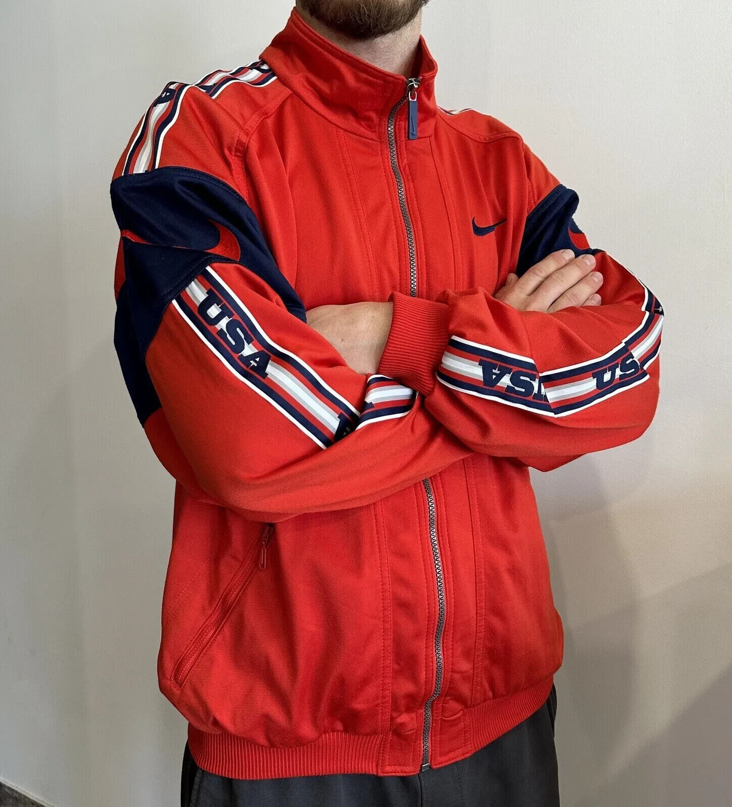 NIKE VINTAGE TRACK JACKET FULL ZIP BIG LOGO USA 1990s 90s NIKE VINTAGE TRACK JACKET FULL ZIP BIG LOGO USA 1990s 90s