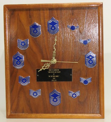 Clock with USAF Rank Insignia ~ Airman through Chief Master Sergeant CMSgt