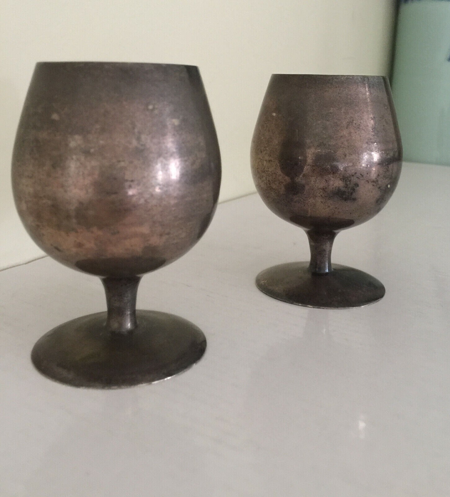 A pair of Silver plated vintage wine cups / goblets 3.25"H 3.95 OZ each